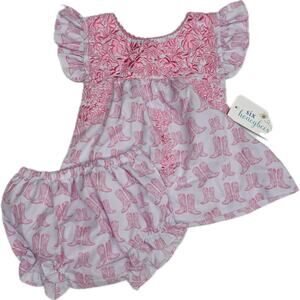 NWT Six Honeybees Size 24M Pink Cowboy Dress with Bloomers